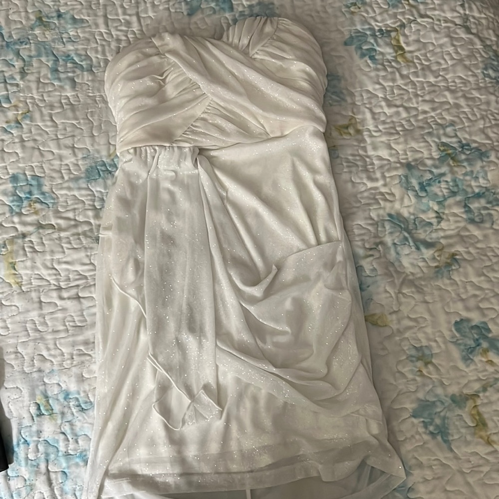 White strapless dress with silver sparkles